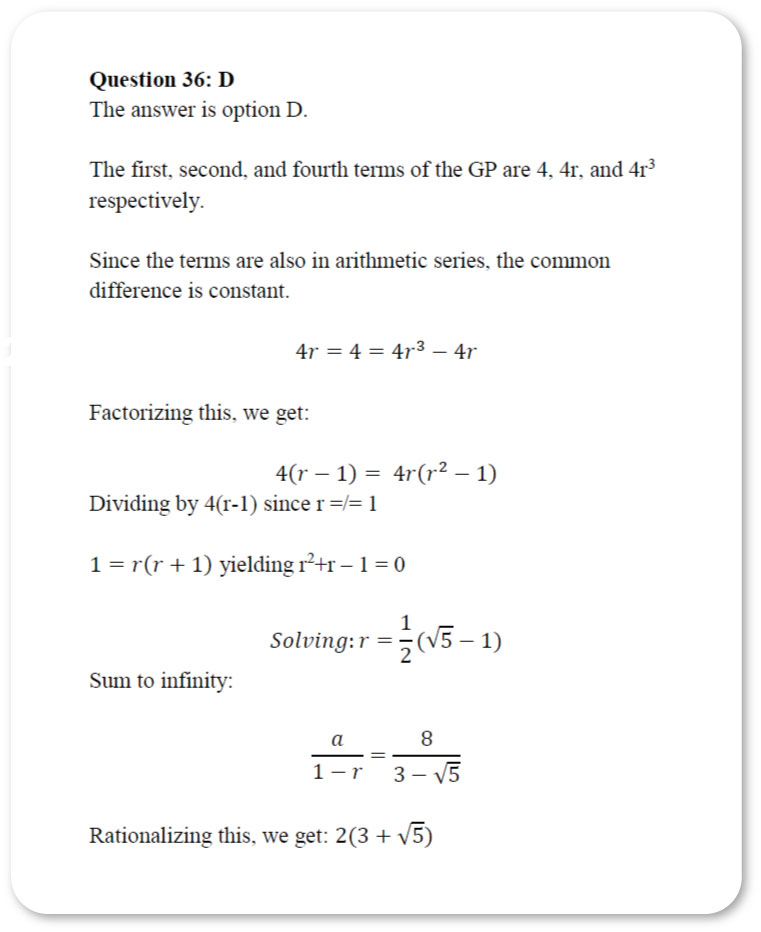 Worked solution for an advanced maths ECAA question