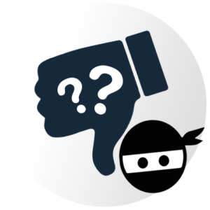 Exams Ninja Thumbs Down with Question Marks Icon