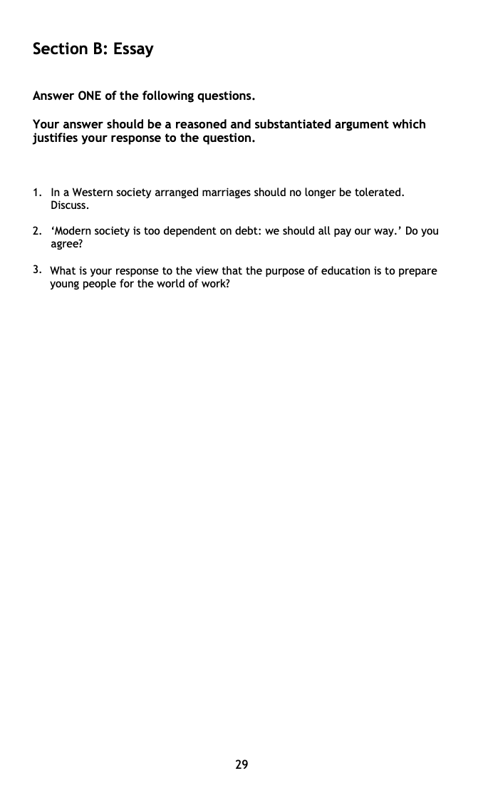 LNAT Section B Example Exam Page