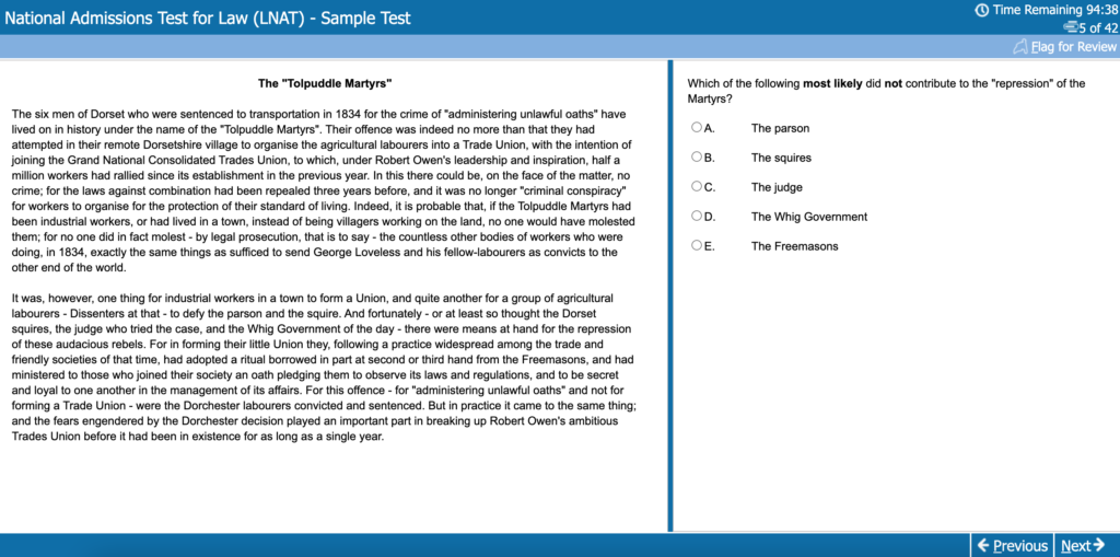 LNAT Online Sample Test Screenshot