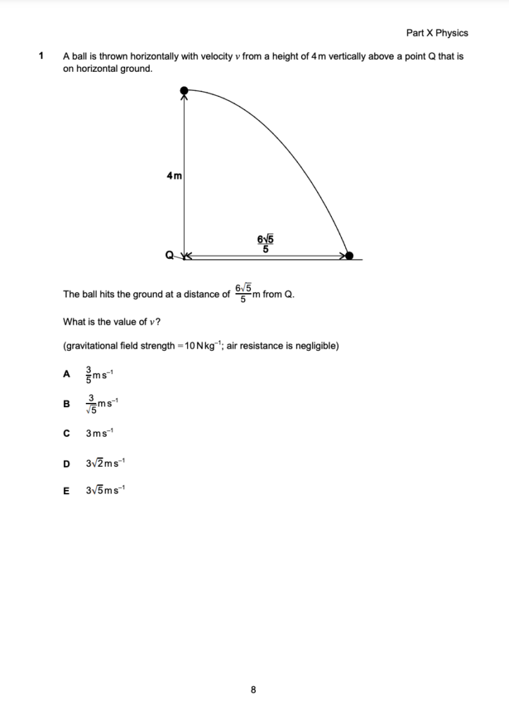 NSAA Section 2 Physics Example Page