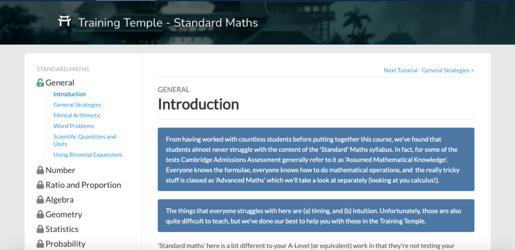 Training Temple, Standard Maths - Example for ENGAA