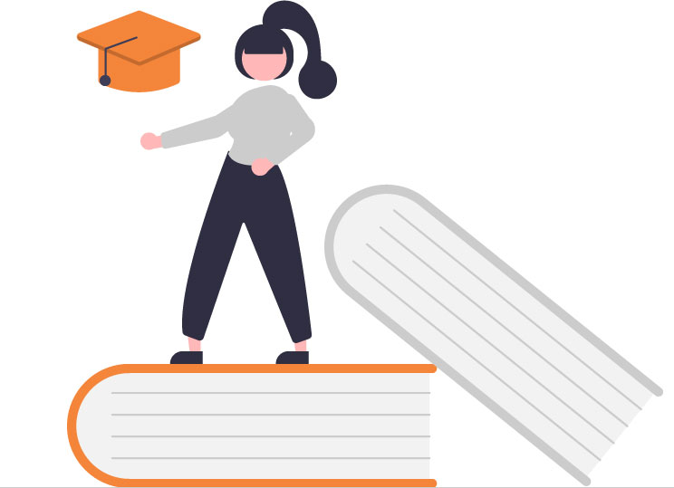 Graphic - Graduate Standing on Books