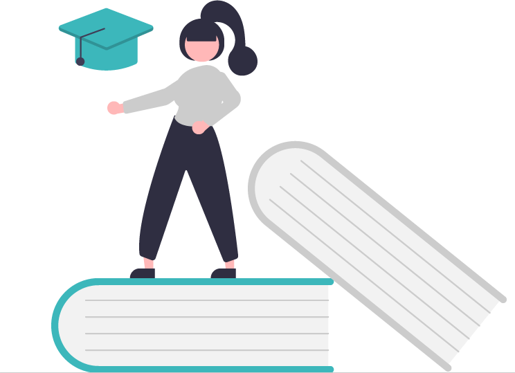 Graphic - Graduate Standing on Books