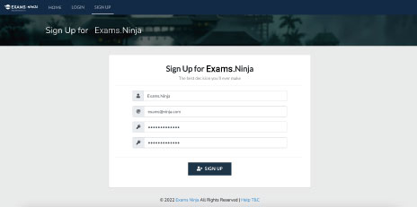 Exams Ninja Past Paper Access Step 1 - Sign Up