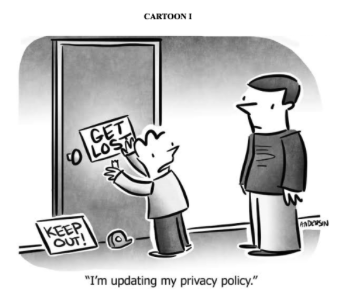 GAMSAT Section 1 Cartoon Example - Child places sign on door reading "GET LOST", caption: "I'm updating my privacy policy".